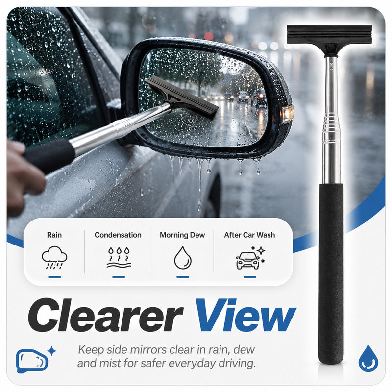 Retractable Car Rearview Mirror Wiper with Long Handle, Universal Side Mirror Squeegee