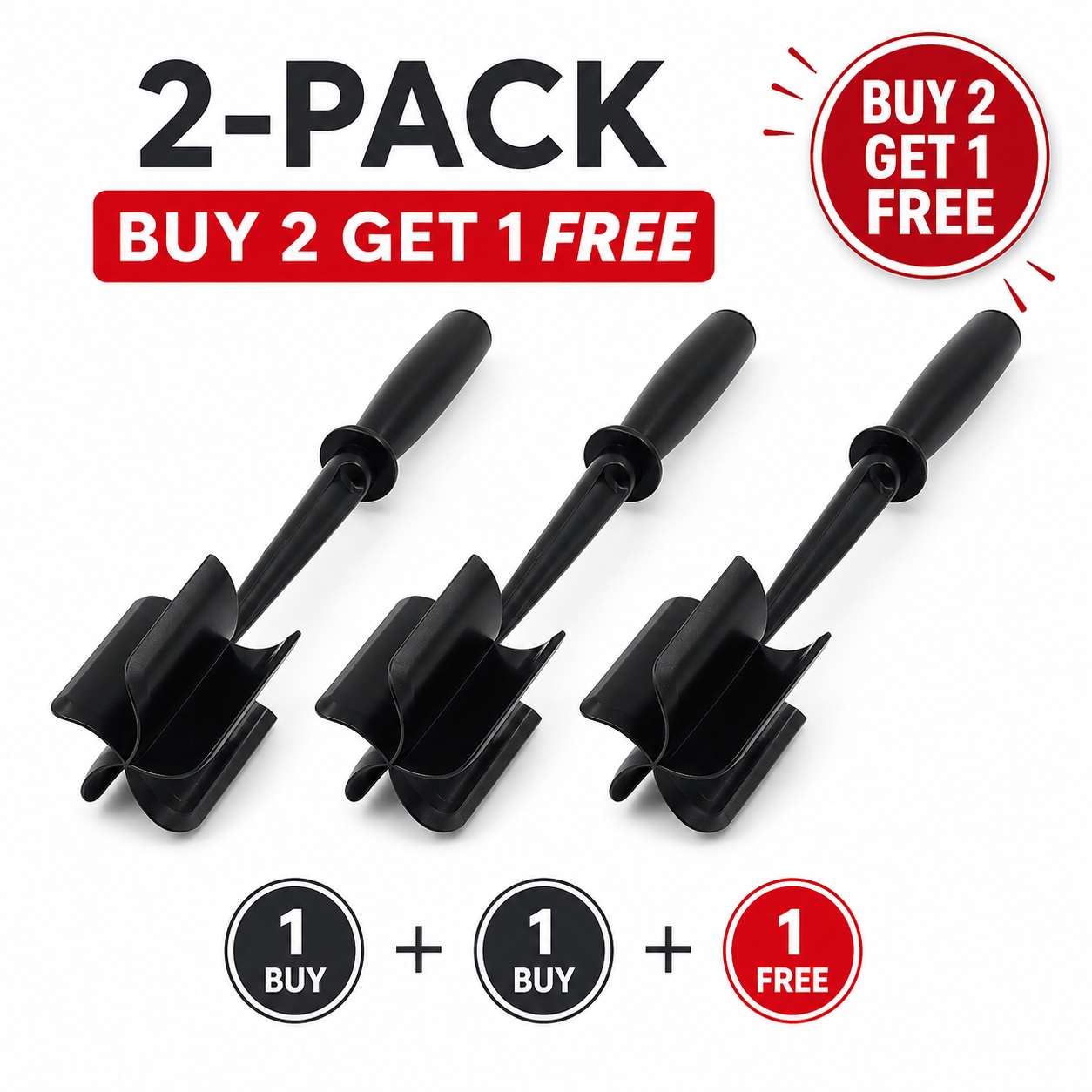 Meat Chopper Hamburger Masher | Get Even‑Sized Meat Crumbles With 5 Beveled Pinwheel Blades