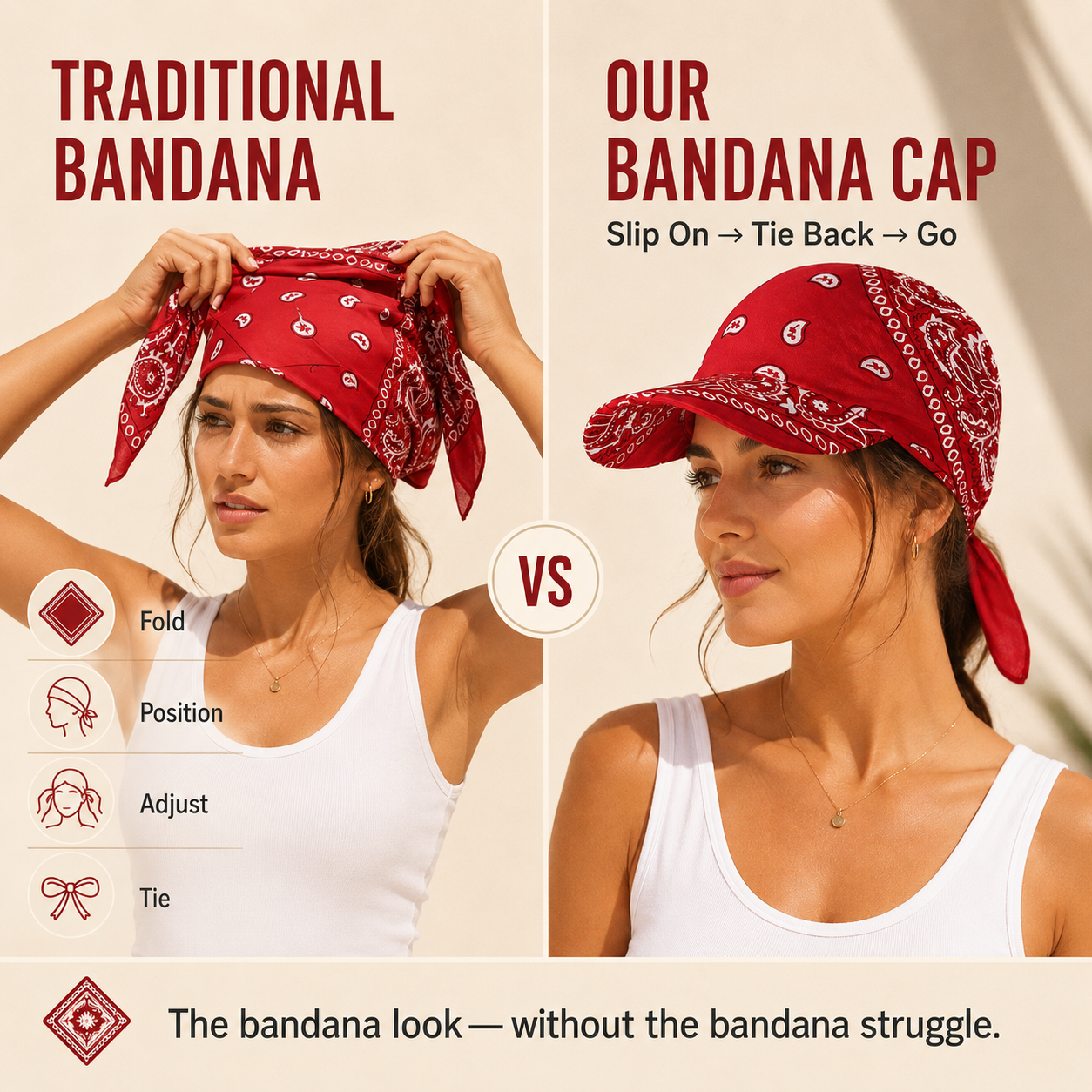 Paisley Bandana Cap with Visor, Adjustable Tie‑Back Summer Sun Headscarf