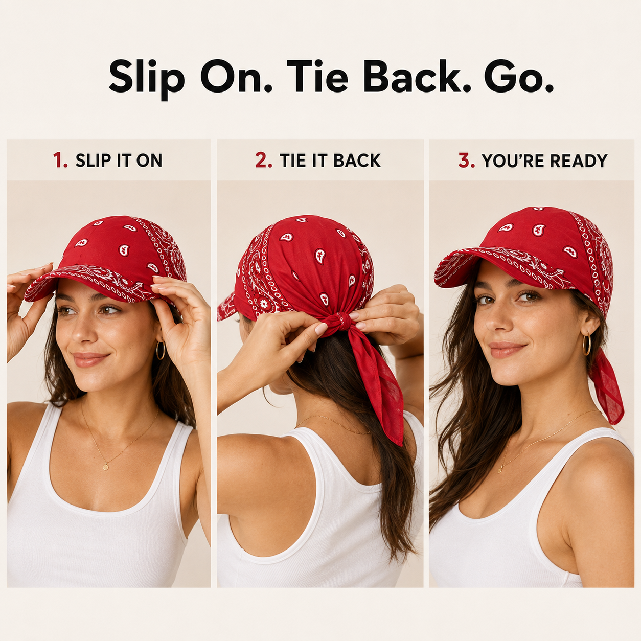 Paisley Bandana Cap with Visor, Adjustable Tie‑Back Summer Sun Headscarf
