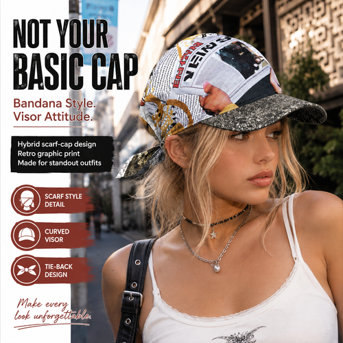Newspaper Print Bandana Baseball Cap – Tie-Back Statement Hat