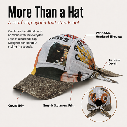 Newspaper Print Bandana Baseball Cap – Tie-Back Statement Hat