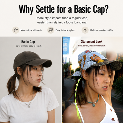 Newspaper Print Bandana Baseball Cap – Tie-Back Statement Hat