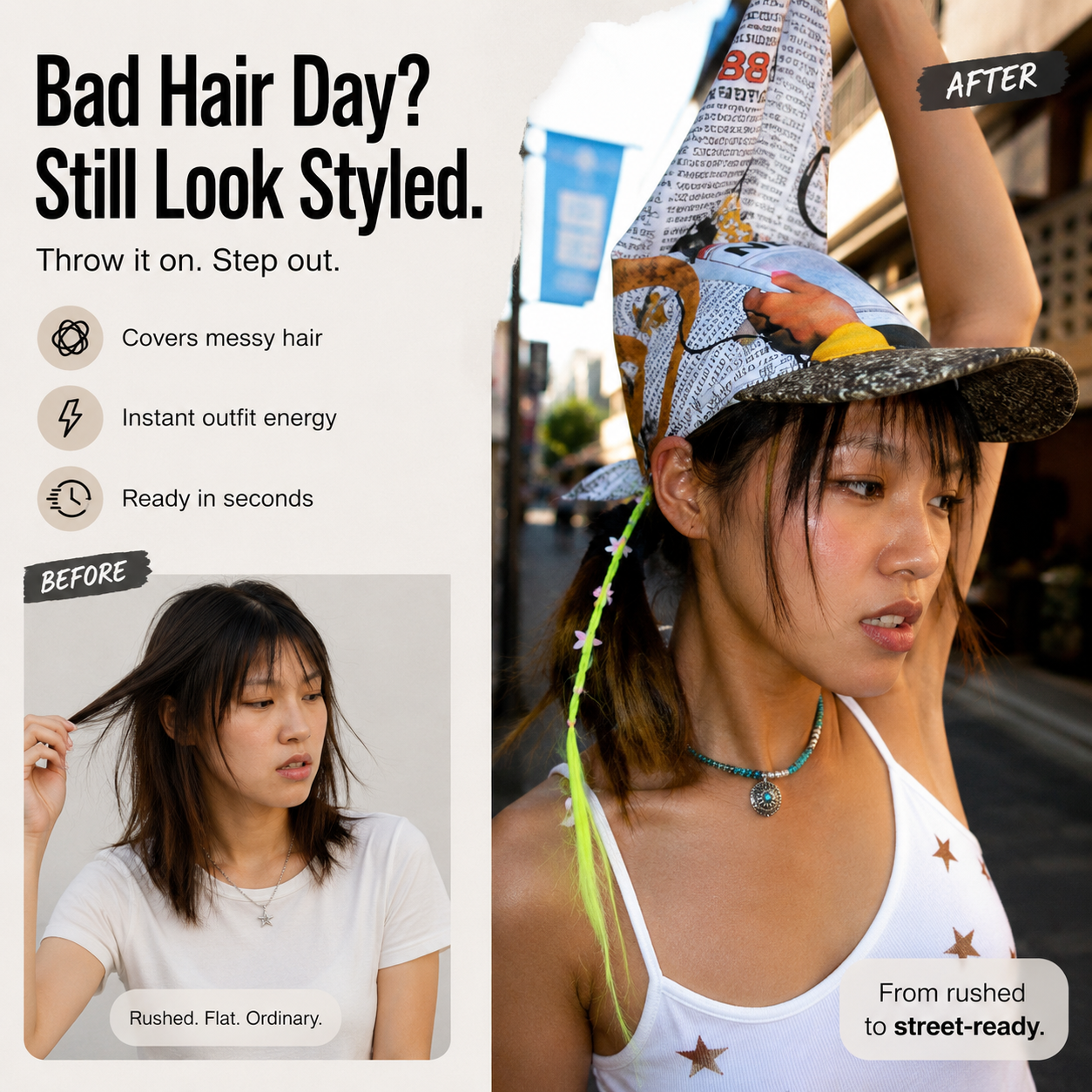 Newspaper Print Bandana Baseball Cap – Tie-Back Statement Hat