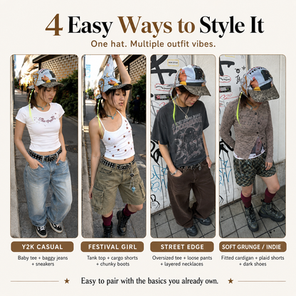 Newspaper Print Bandana Baseball Cap – Tie-Back Statement Hat