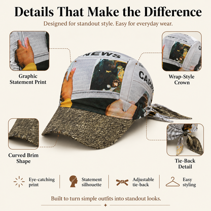 Newspaper Print Bandana Baseball Cap – Tie-Back Statement Hat