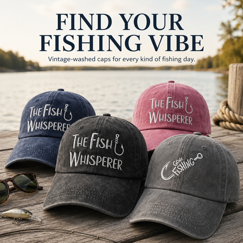 The Fish Whisperer Embroidered Fishing Cap – Vintage Washed Baseball Hat
