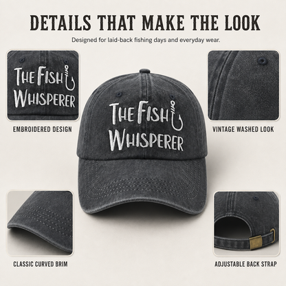 The Fish Whisperer Embroidered Fishing Cap – Vintage Washed Baseball Hat