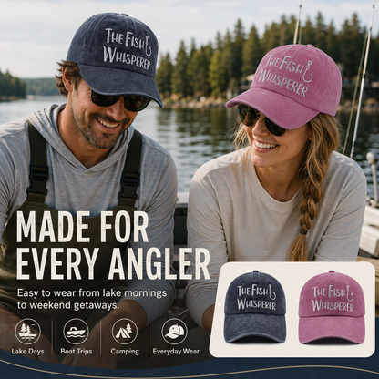 The Fish Whisperer Embroidered Fishing Cap – Vintage Washed Baseball Hat