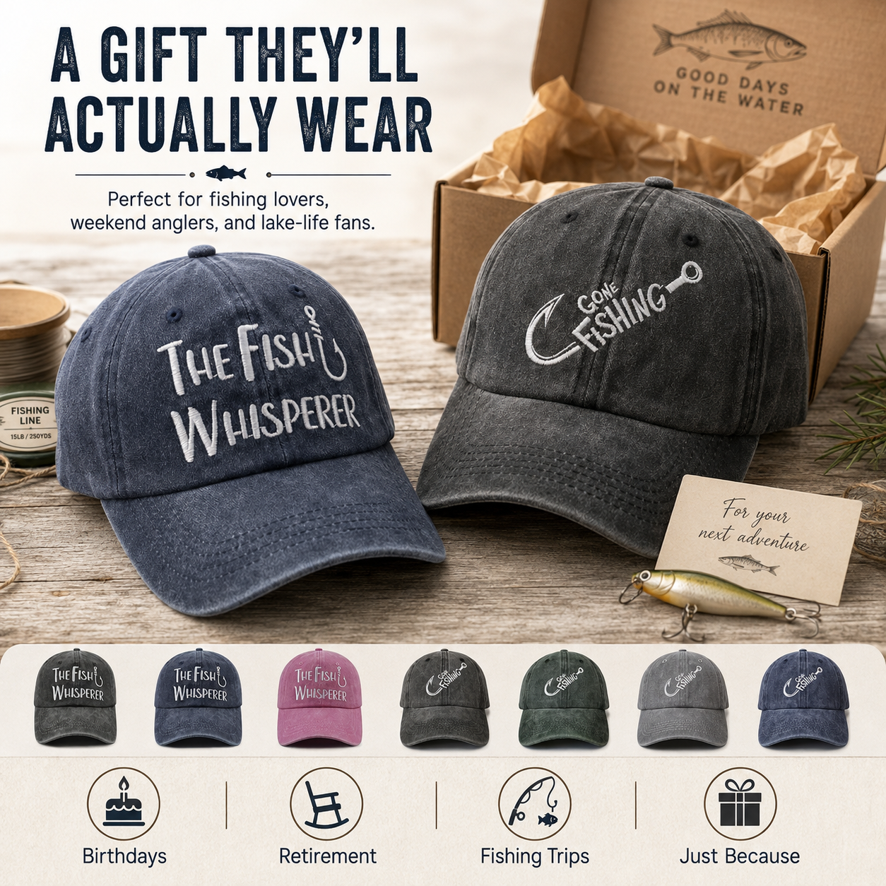 The Fish Whisperer Embroidered Fishing Cap – Vintage Washed Baseball Hat