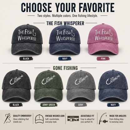 The Fish Whisperer Embroidered Fishing Cap – Vintage Washed Baseball Hat