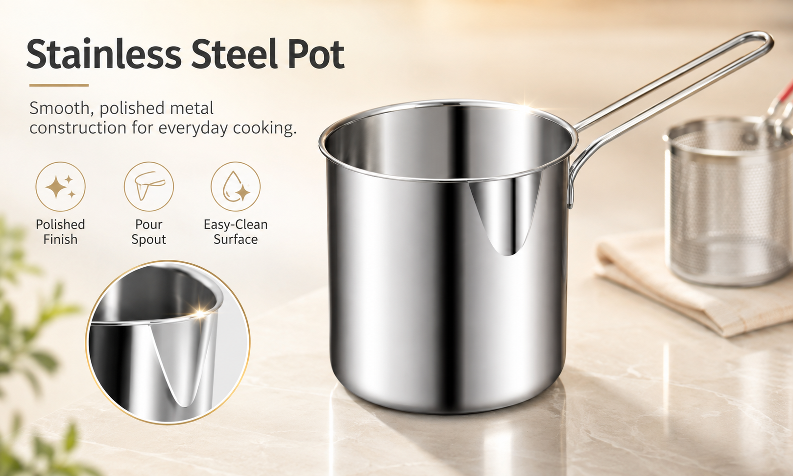 Polished Stainless Steel Pot