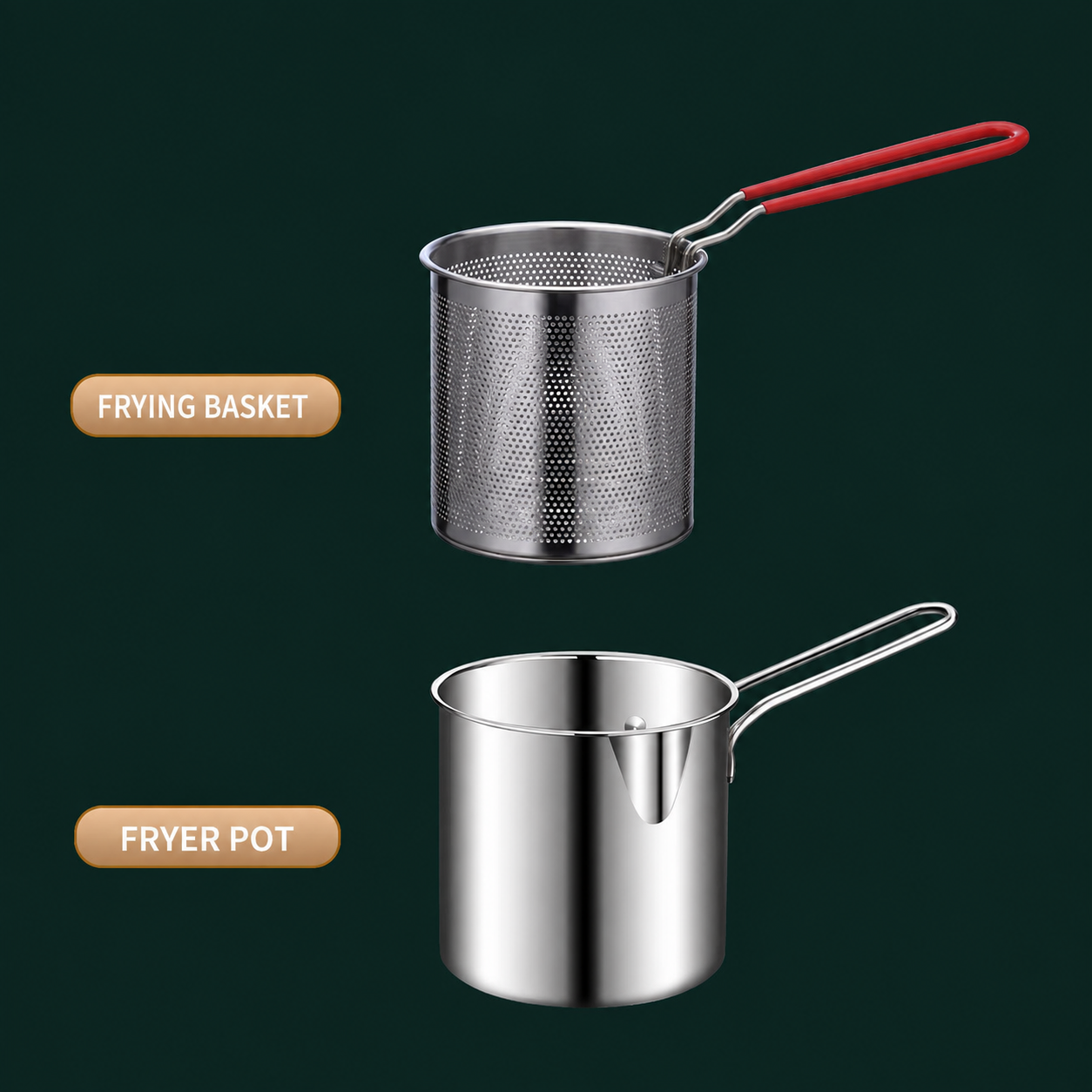 Stainless Steel Deep Fryer Pot with Frying Basket, Oil-Saving Deep Frying Pan with Handle for Home Kitchen