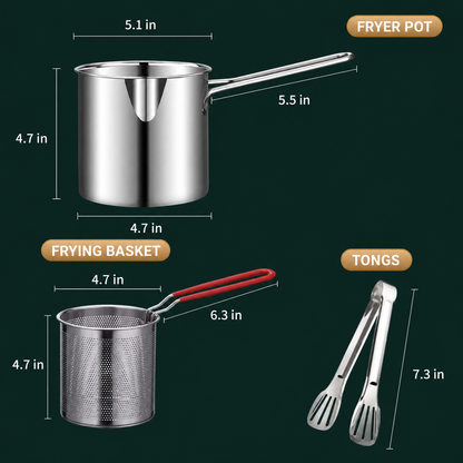 Stainless Steel Deep Fryer Pot with Frying Basket, Oil-Saving Deep Frying Pan with Handle for Home Kitchen