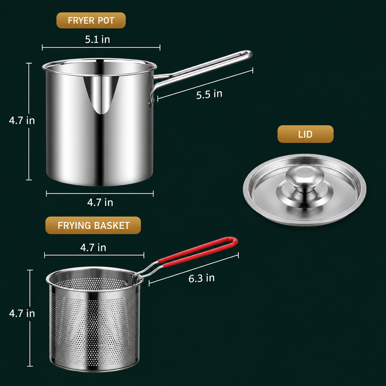 Stainless Steel Deep Fryer Pot with Frying Basket, Oil-Saving Deep Frying Pan with Handle for Home Kitchen