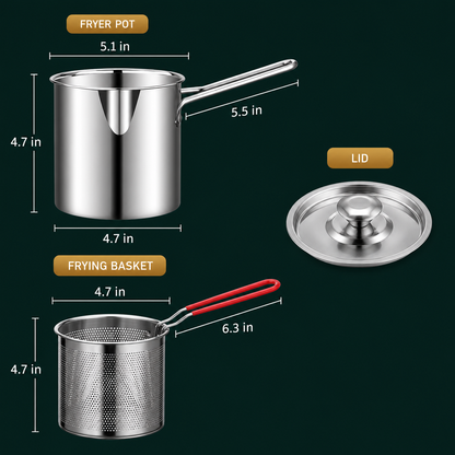 Stainless Steel Deep Fryer Pot with Frying Basket, Oil-Saving Deep Frying Pan with Handle for Home Kitchen