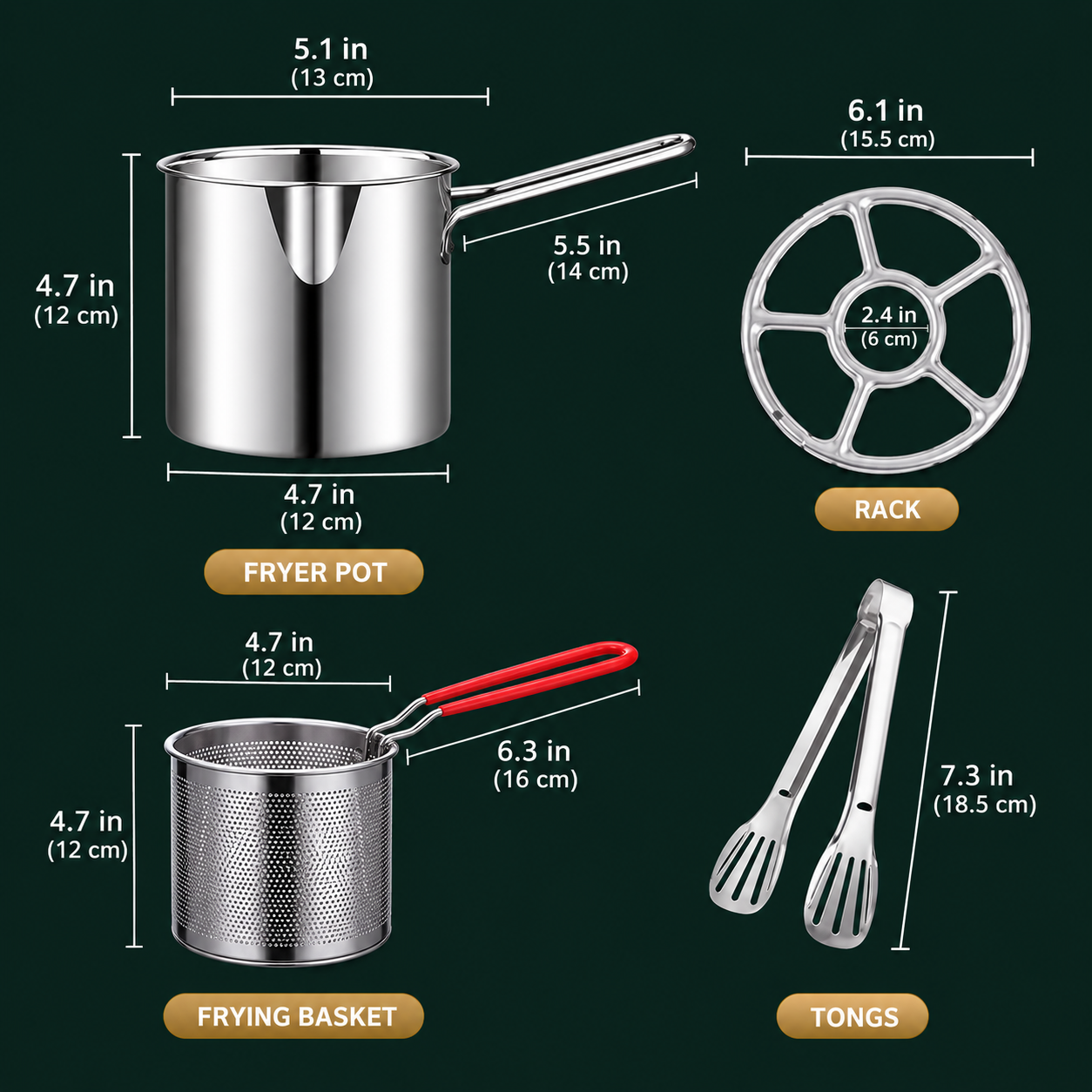 Stainless Steel Deep Fryer Pot with Frying Basket, Oil-Saving Deep Frying Pan with Handle for Home Kitchen