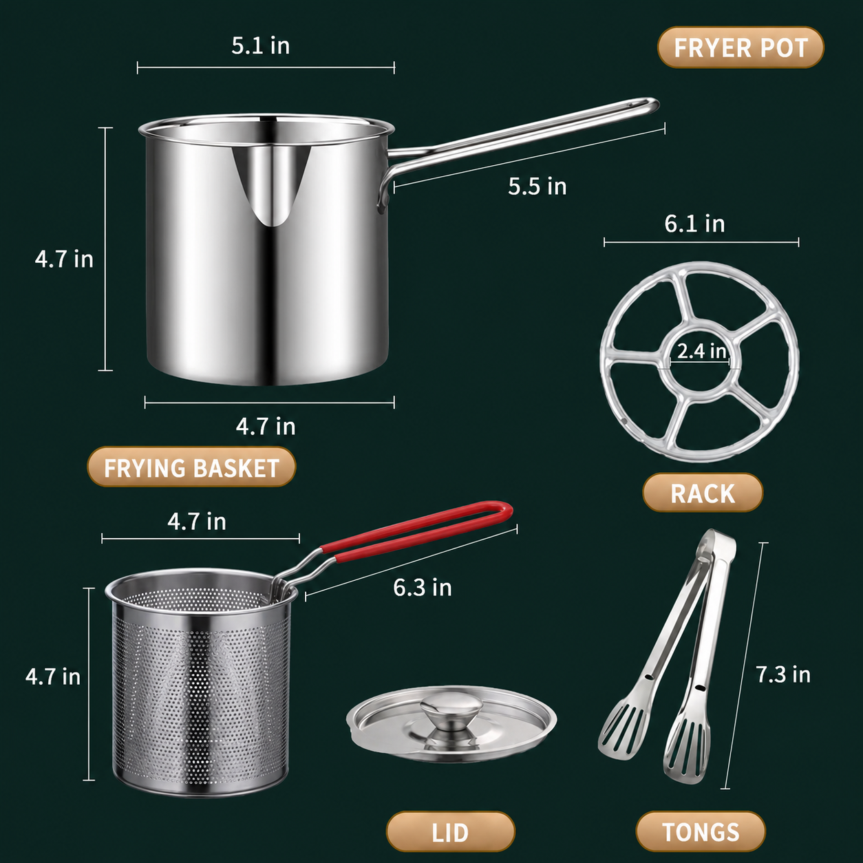 Stainless Steel Deep Fryer Pot with Frying Basket, Oil-Saving Deep Frying Pan with Handle for Home Kitchen