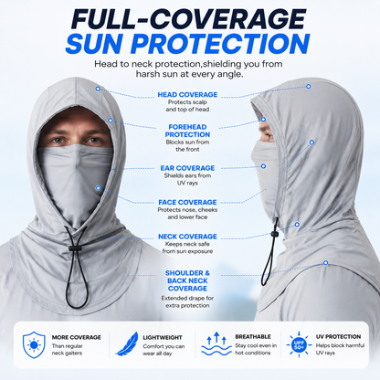 UPF50+ Sun Protection Balaclava Hood, Detachable Face Mask Neck Gaiter for Outdoor Sports