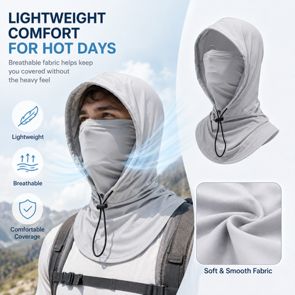 UPF50+ Sun Protection Balaclava Hood, Detachable Face Mask Neck Gaiter for Outdoor Sports