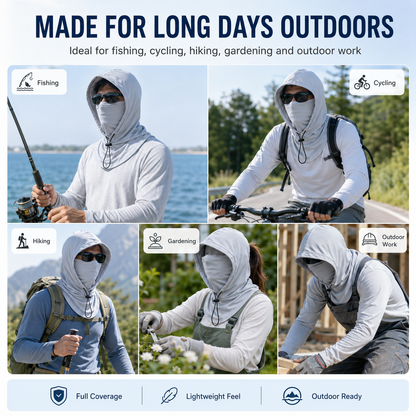 UPF50+ Sun Protection Balaclava Hood, Detachable Face Mask Neck Gaiter for Outdoor Sports