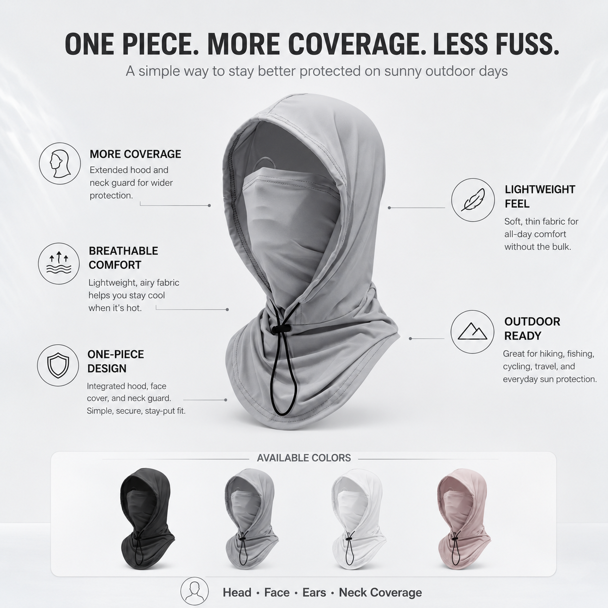 UPF50+ Sun Protection Balaclava Hood, Detachable Face Mask Neck Gaiter for Outdoor Sports