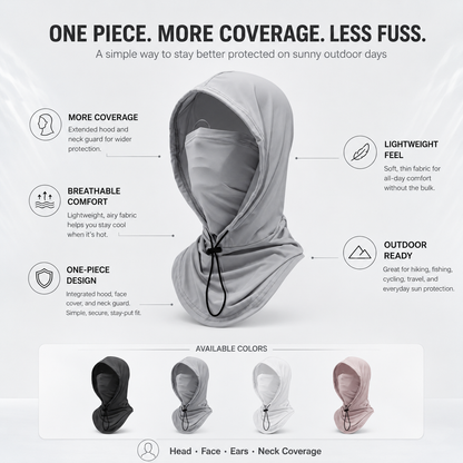 UPF50+ Sun Protection Balaclava Hood, Detachable Face Mask Neck Gaiter for Outdoor Sports