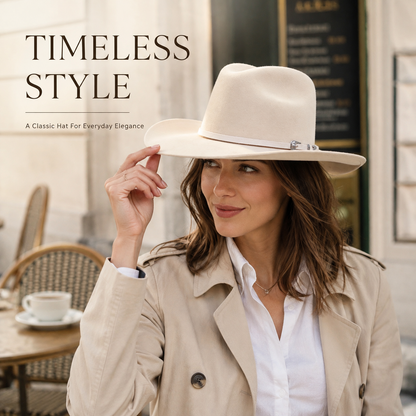 Wide Brim Felt Fedora Hat for Women — Vintage Western Style with Metal Buckle Band