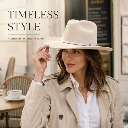 Wide Brim Felt Fedora Hat for Women — Vintage Western Style with Metal Buckle Band