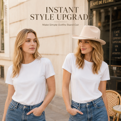Wide Brim Felt Fedora Hat for Women — Vintage Western Style with Metal Buckle Band