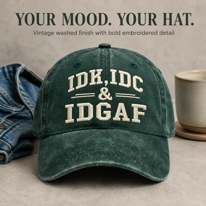 Vintage Washed Baseball Cap IDK IDC & IDGAF Embroidered Distressed Cotton Dad Hat Adjustable Casual Trucker Hat For Men Women