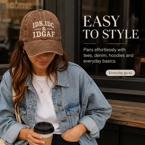 Vintage Washed Baseball Cap IDK IDC & IDGAF Embroidered Distressed Cotton Dad Hat Adjustable Casual Trucker Hat For Men Women