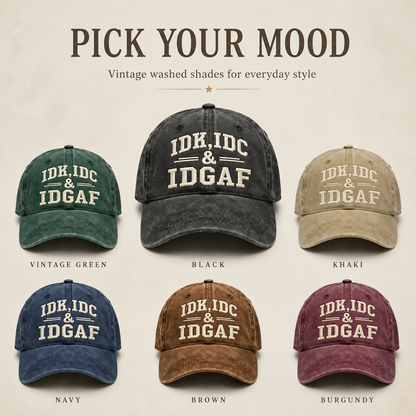 Vintage Washed Baseball Cap IDK IDC & IDGAF Embroidered Distressed Cotton Dad Hat Adjustable Casual Trucker Hat For Men Women
