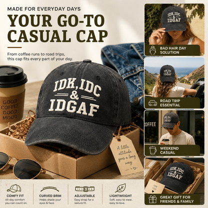 Vintage Washed Baseball Cap IDK IDC & IDGAF Embroidered Distressed Cotton Dad Hat Adjustable Casual Trucker Hat For Men Women