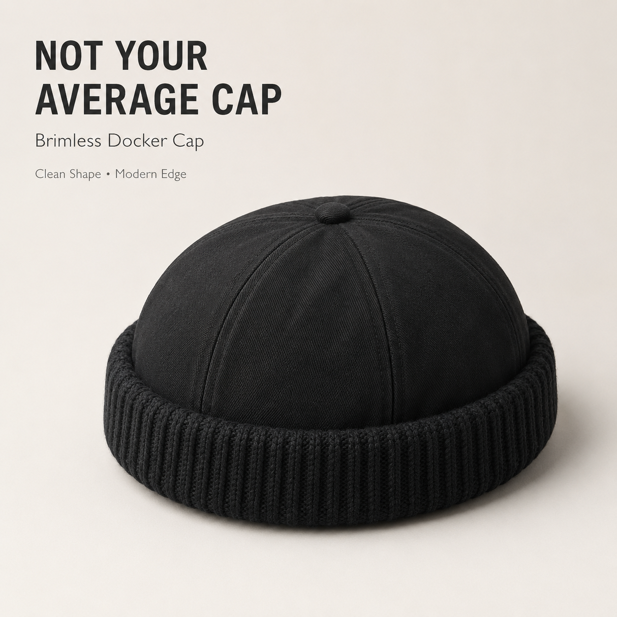Brimless Docker Cap — Unisex Streetwear Hat with Ribbed Cuff, 6 Colors