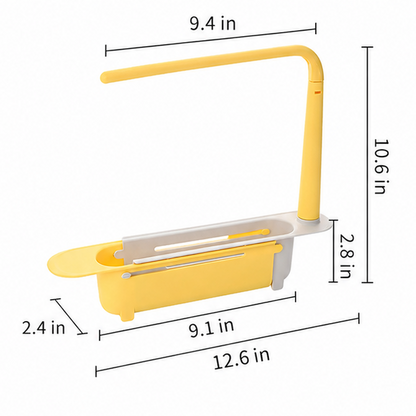 Expandable Sink Storage Rack, Multifunctional Kitchen Sink Drain Basket with Towel Bar, Adjustable Sponge Dishcloth Organizer For Kitchen Counter