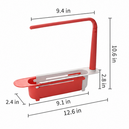 Expandable Sink Storage Rack, Multifunctional Kitchen Sink Drain Basket with Towel Bar, Adjustable Sponge Dishcloth Organizer For Kitchen Counter