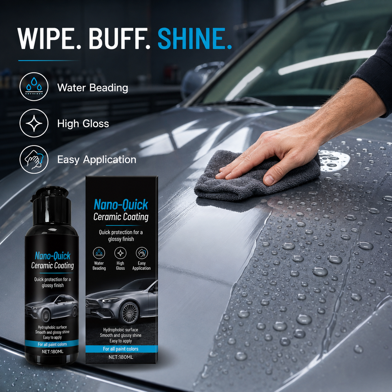 Nano-Quick Ceramic Coating Pro Max, Long Lasting Auto Paint Sealant, Ultra Gloss Shine Car Protective Coating for All Vehicle Colors