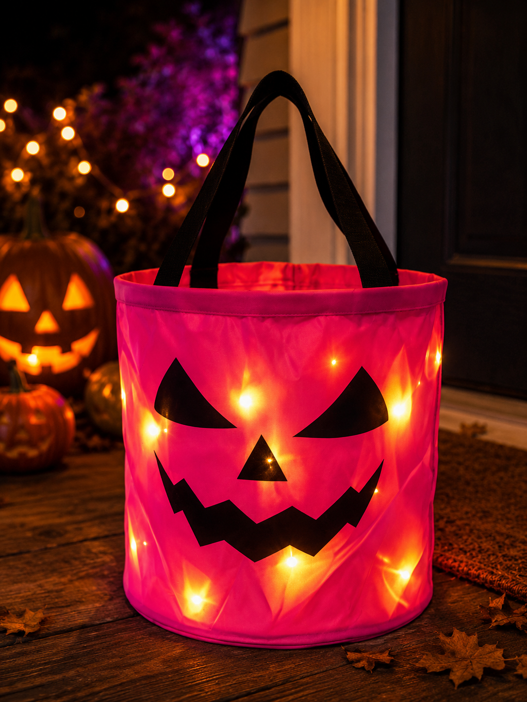 LED Light Up Halloween Candy Bucket, Glowing Pumpkin Ghost Trick or Treat Tote Bag, Reusable Collapsible Kids Halloween Basket