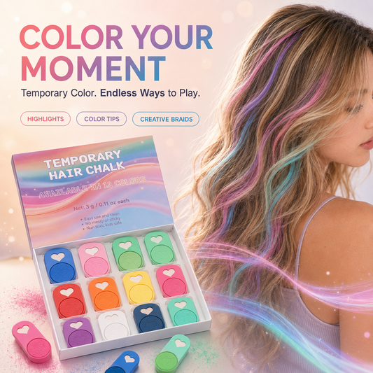 Washable Temporary Hair Chalk Set, Non-Toxic Kids Hair Color Chalk, Matte Fluorescent Pearl Hair Dye for Halloween Party Cosplay