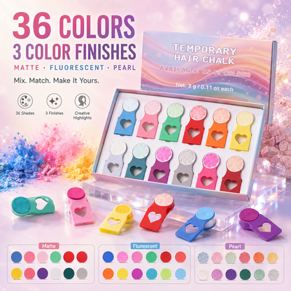 Washable Temporary Hair Chalk Set, Non-Toxic Kids Hair Color Chalk, Matte Fluorescent Pearl Hair Dye for Halloween Party Cosplay