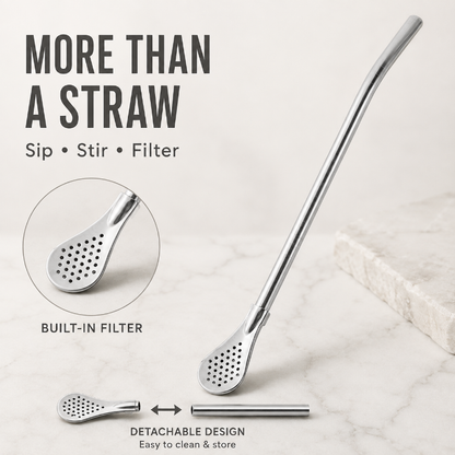 Stainless Steel Yerba Mate Bombilla Straw, Reusable Metal Filter Drinking Straw for Loose Leaf Tea & Herbal Drinks