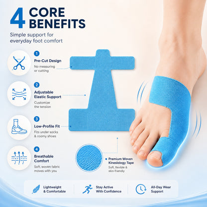 Pre-Cut Bunion Corrector Tape – Waterproof Toe Support Strips