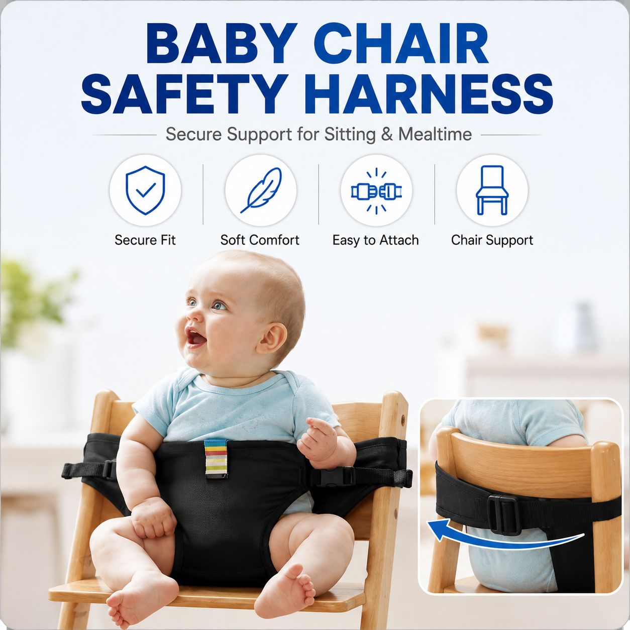 Portable Baby Chair Harness, Compact Travel Seat for High-Back Chairs