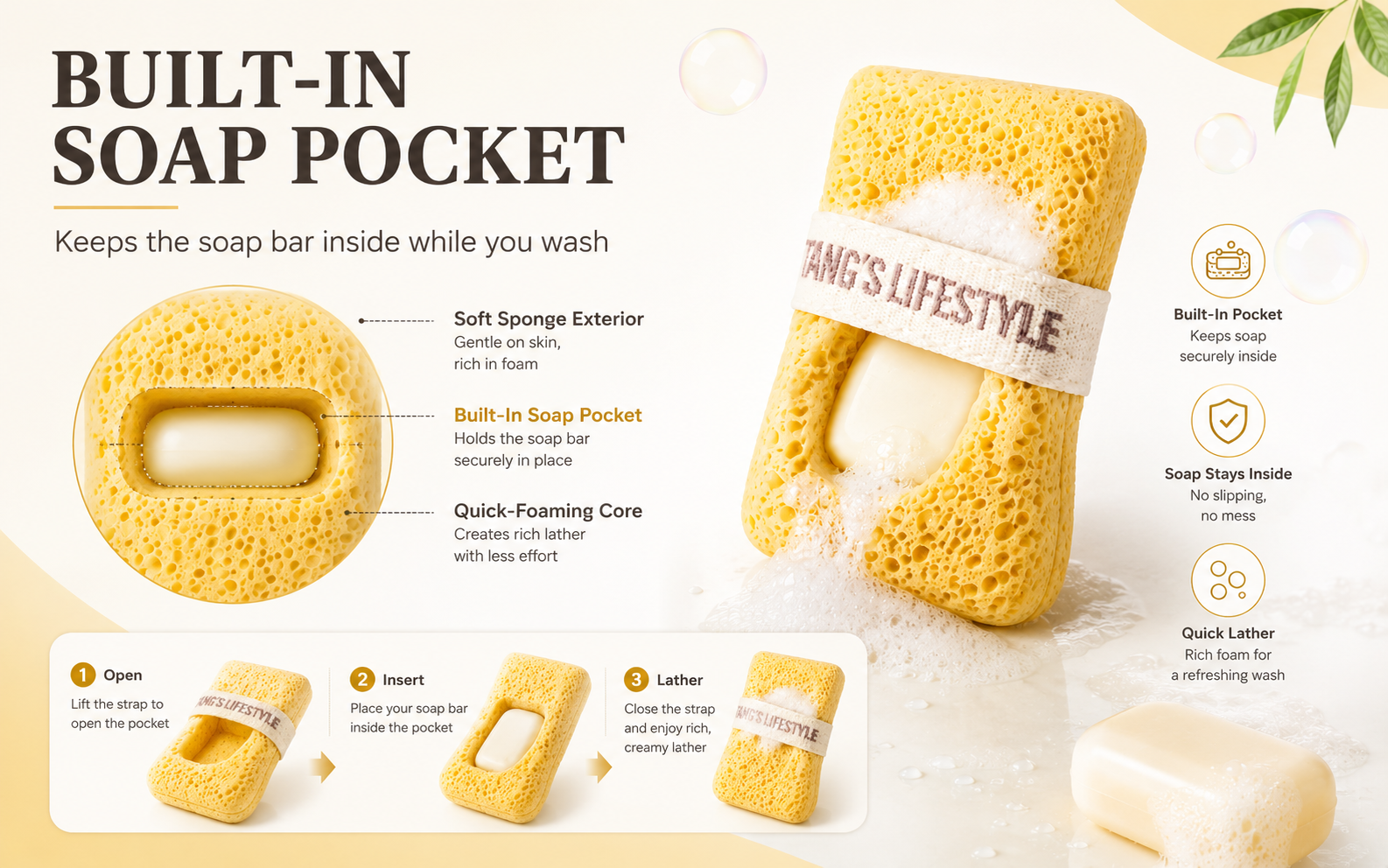 Built-In Soap Pocket
