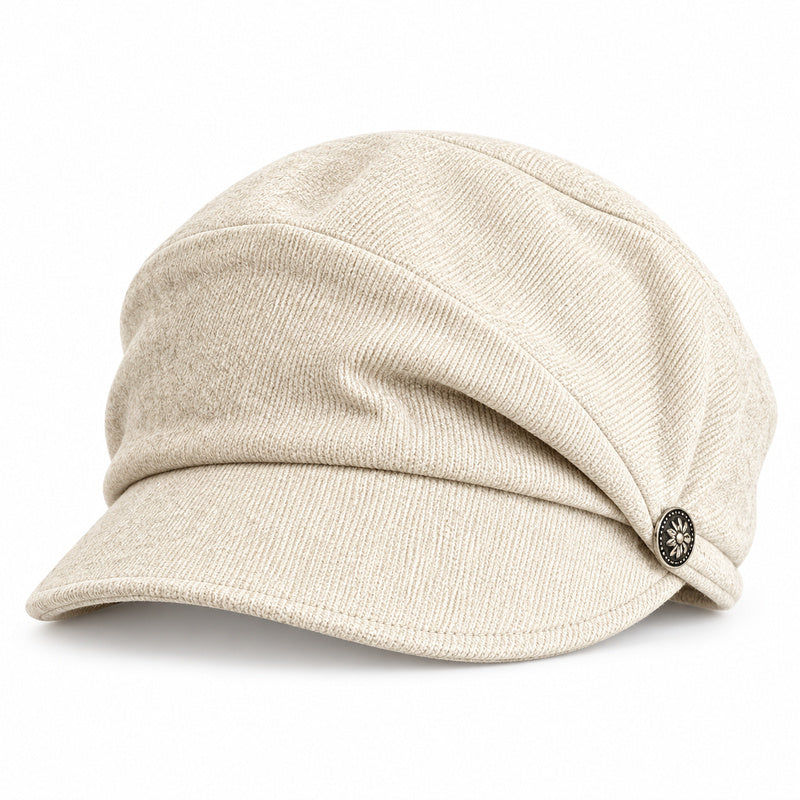 Vintage Baker Boy Cap — Pleated Crown, Metal Button, 4 Fall Neutrals