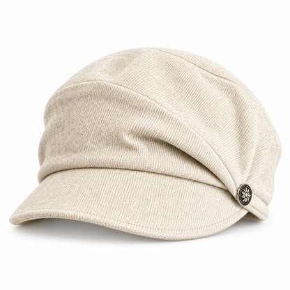 Vintage Baker Boy Cap — Pleated Crown, Metal Button, 4 Fall Neutrals
