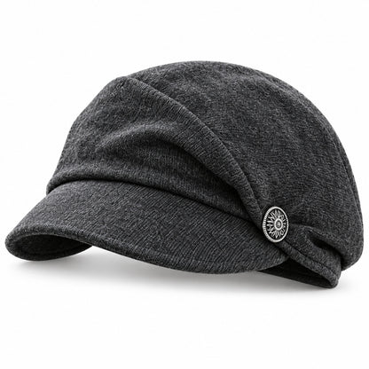 Vintage Baker Boy Cap — Pleated Crown, Metal Button, 4 Fall Neutrals