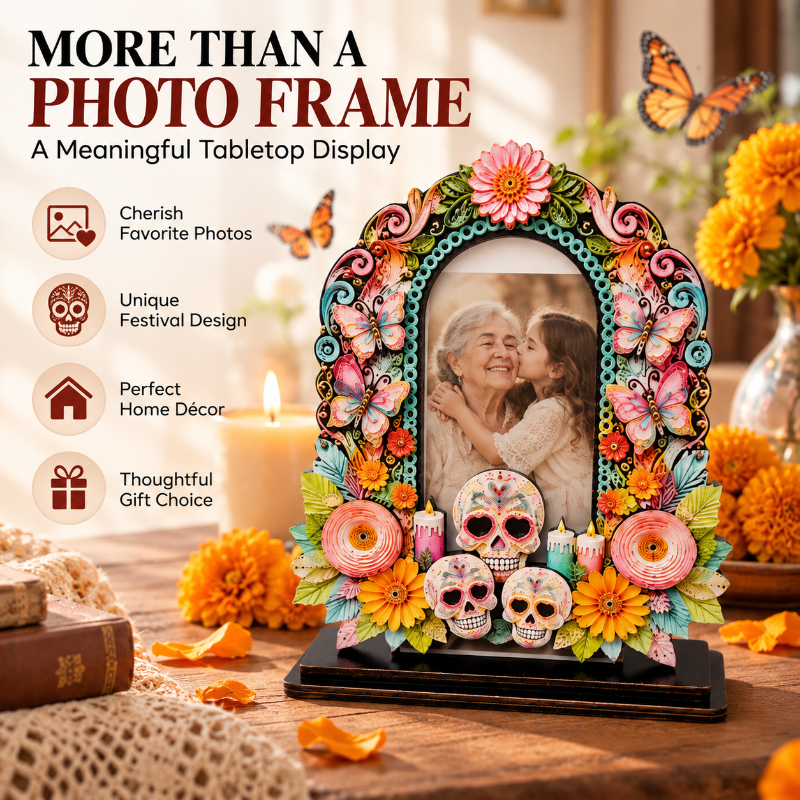 Sugar Skull Day of the Dead Wooden Photo Frame