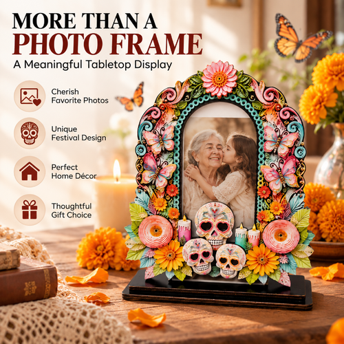 Sugar Skull Day of the Dead Wooden Photo Frame